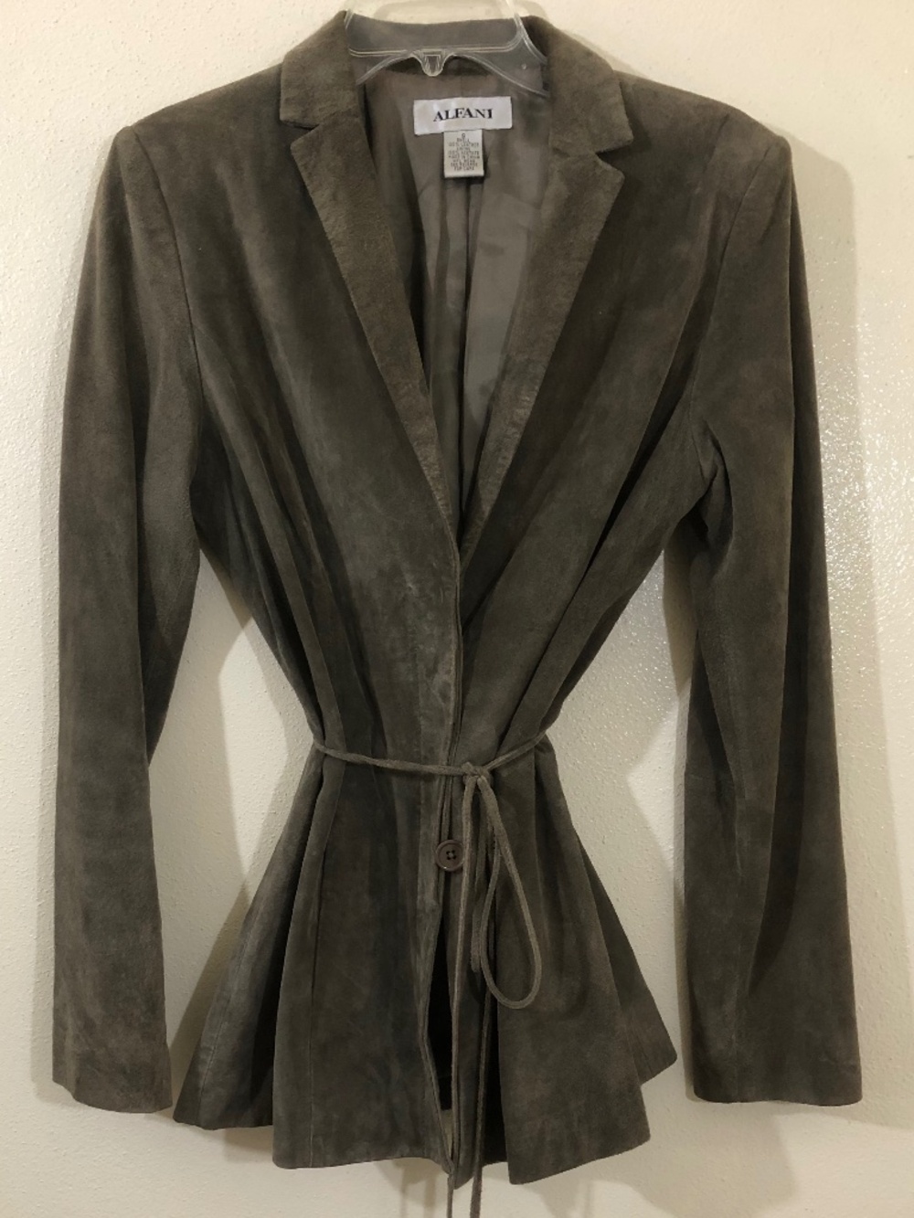 Ladies Olive Green Genuine Leather Suede Jacket Size S Small
